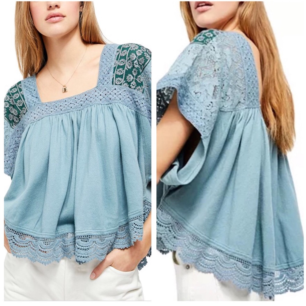 Free People Prairie Days Embroidered Top